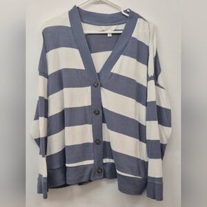 Market & Spruce Blue and White Striped Cardigan